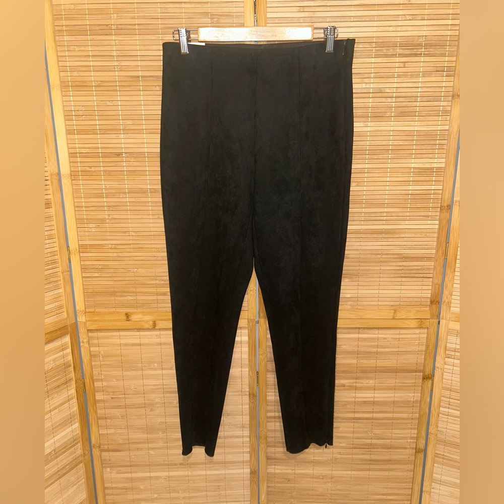 ZARA black faux suede mid rise leggings stretch pants woman’s XL NeW